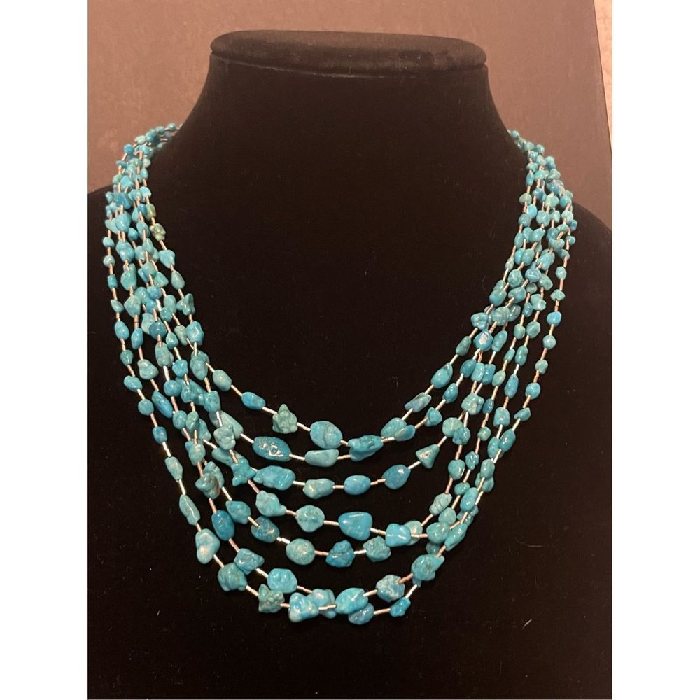 Jay King Desert Rose Trading Turquoise Nugget Sterling Silver 7 Strand Necklace